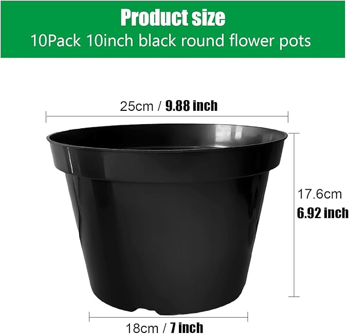 10 Inch Plastic Nursery Pots for Plants 10 Pack Plant Pots - Image 5