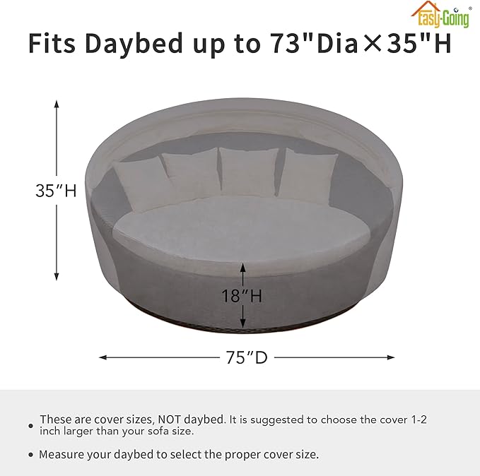 Easy-Going Heavy Duty 600D Outdoor Daybed Cover 75 Inch UV Resistant Patio - Image 2