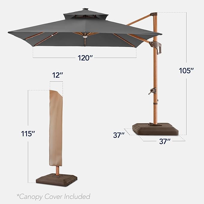 Best Choice Products 10ft Square Cantilever Patio Umbrella w/Base Included - Image 2