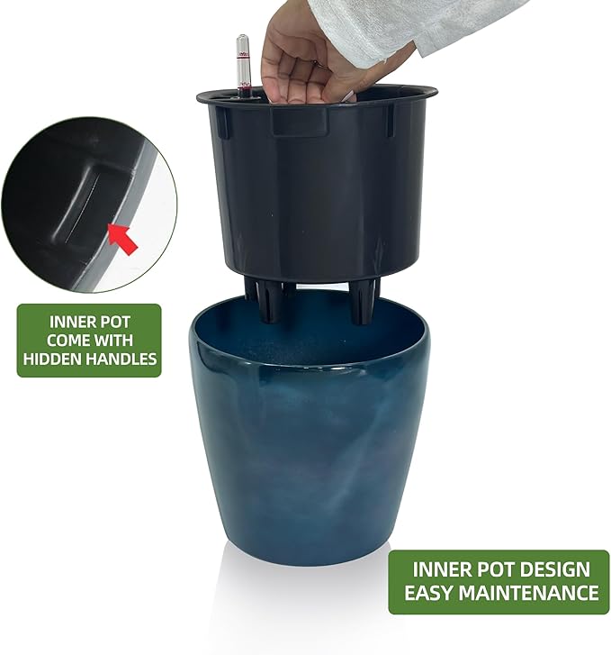 Dexceder 9x8 Inches Self Watering Planter Indoor Outdoor, Inner Pot Design - Image 4