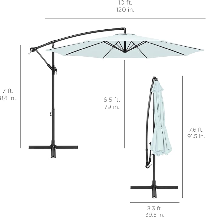Best Choice Products 10ft Offset Cantilever Hanging Market Patio Umbrella - Image 7