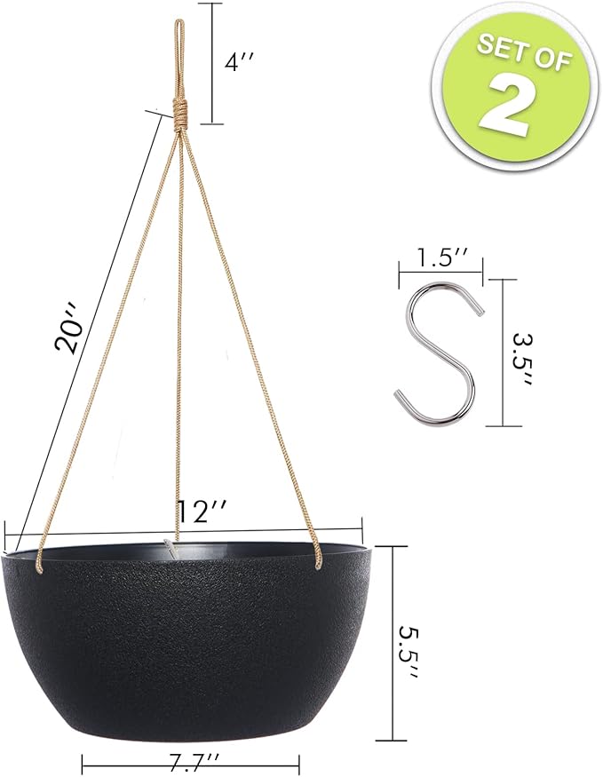 12 Inch 2 Pack Large Hanging Planters - Image 2