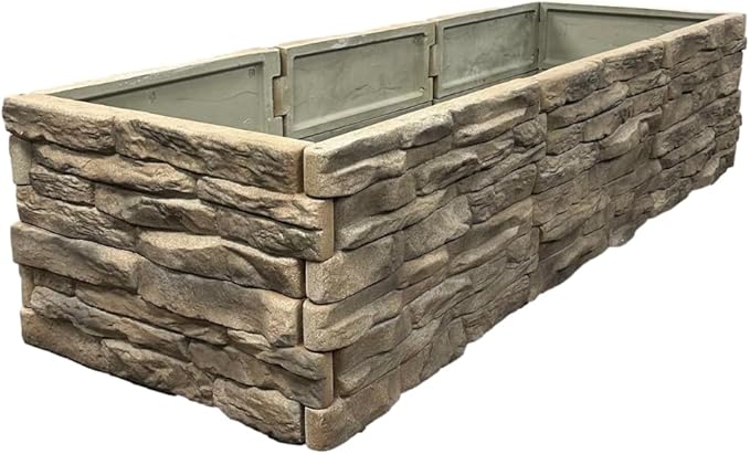 Raised Garden Bed Outdoor Tan/Brown Ledgestones Composite Polyurethane Natural by Landecor