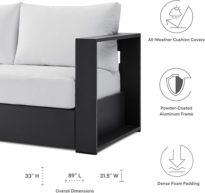 Modway Tahoe Aluminum Outdoor Patio Sofa in Gray White - Image 8
