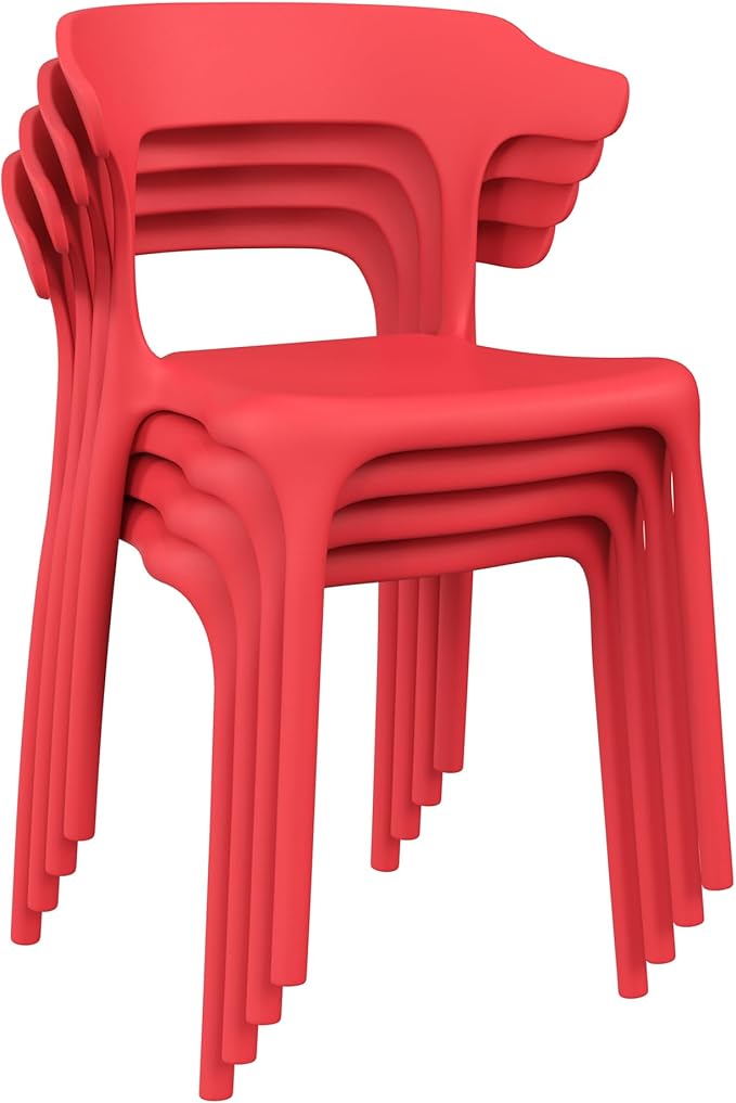 VECELO 4 Pack Plastic Stacking Chairs, Stackable Dining Chairs by VECELO