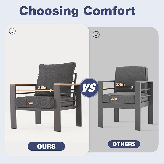 Aoxun Aluminum Patio Furniture Set 4 Seats, Oversized Outdoor Sectional - Image 3