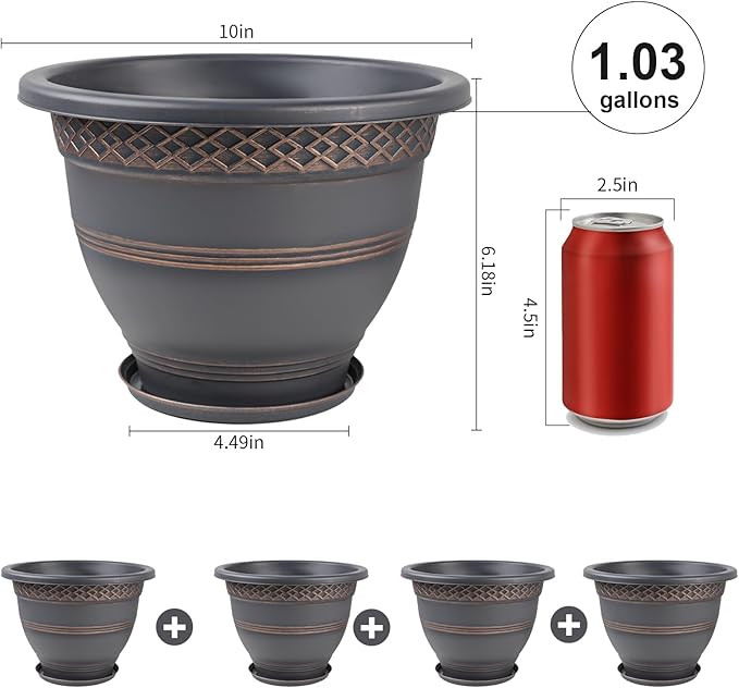 10 Inch 4 Pack Plant Pots, Plastic Flower Pot - Image 4