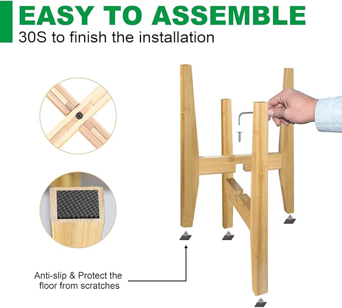 OERGKE 2 PACK Adjustable Plant Stand Indoor, Bamboo Mid Century Modern Plants - Image 7