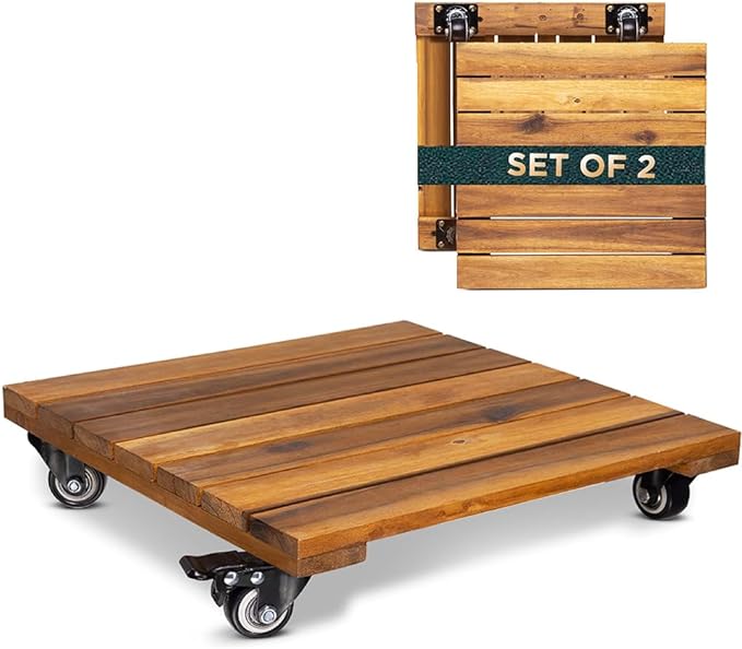 Idzo 2-Pack 14 Inch Wood Plant Caddy by Idzo