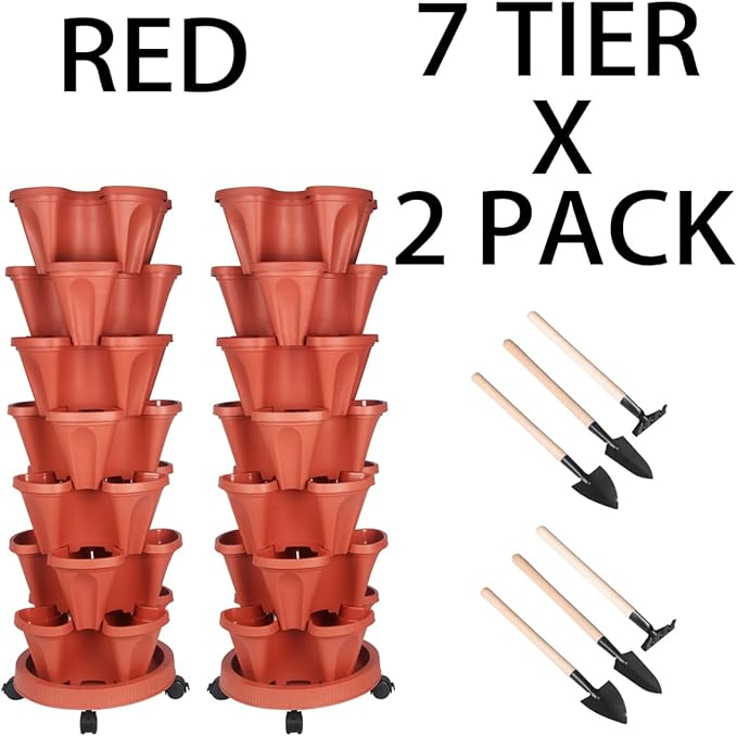 GameXcel Vertical Planter 7 Tier Stackable Planters Garden Planters Strawberry - Image 8