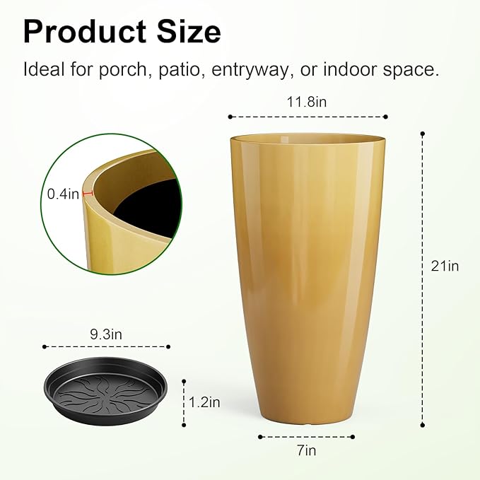 QCQHDU 21 inch Tall Planters for Outdoor & Indoor Plants, 2 Pack Sturdy - Image 3