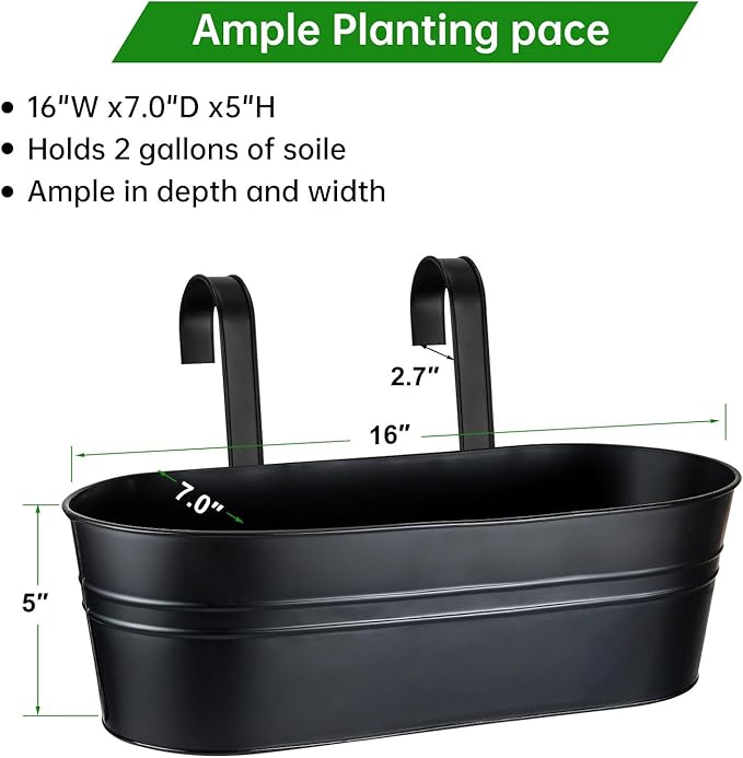 OGIMA Railing Planter Box, 3 Pack 16" Large Hanging Planters - Image 4