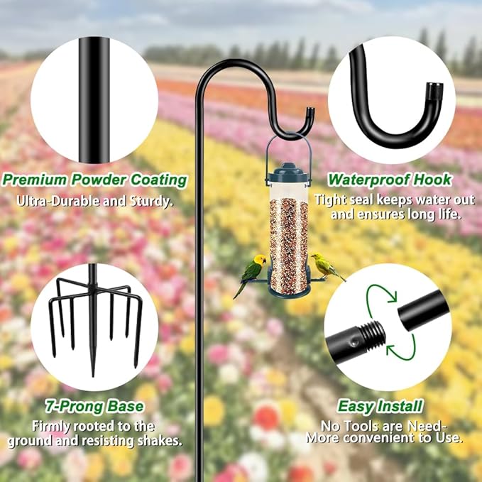60" Shepherds Hooks for Outdoor, Heavy Duty Bird Feeder Pole for Hummingbird - Image 2