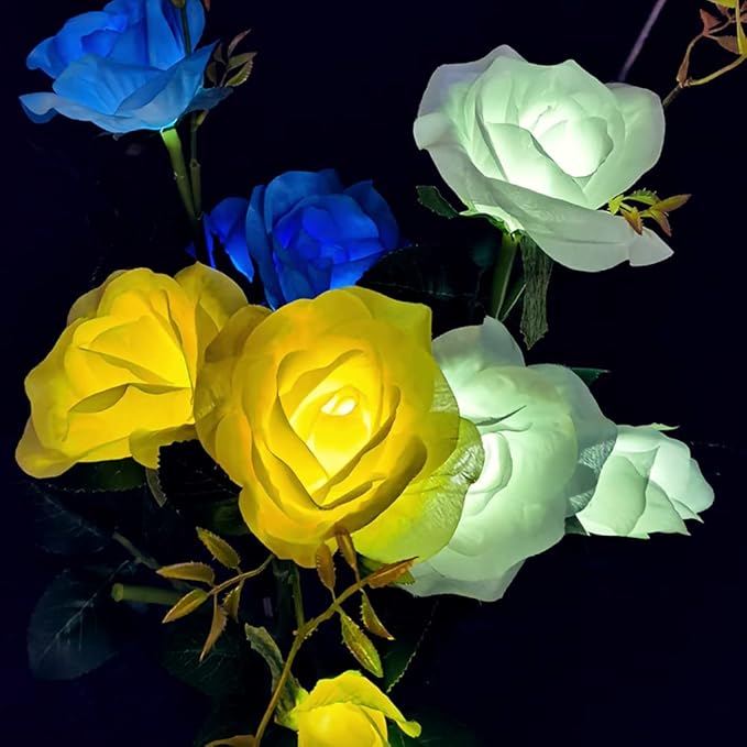 GONIMY Outdoor Realistic Solar Powered Rose Flower Lights Stake, 2 Pack 10 Rose - Image 9