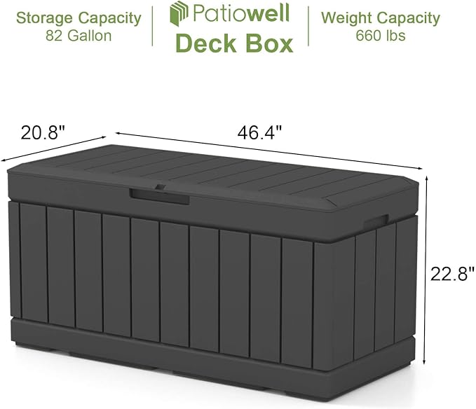 Patiowell 82 Gallon Resin Deck Box, Waterproof Large Wood Look Storage Box - Image 6