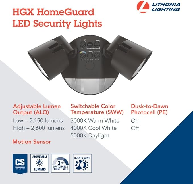 Lithonia Lighting HomeGuard 2-Light LED Outdoor Flood Lights, Motion Sensor - Image 3
