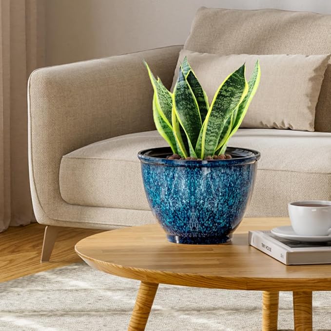 Plant Pots, 8 Inch Glaze Plastic Flower Pots - Image 6