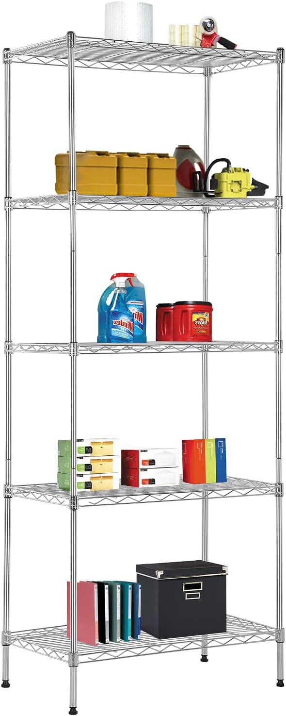 BestOffice | 5-Tier Wire Storage Shelves | 14x24x60 | Chrome | Heavy-Duty Metal by BestOffice