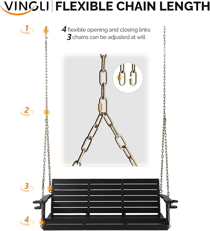 VINGLI Heavy Duty 1600 LBS HDPE Porch Swing Outdoor - Image 4