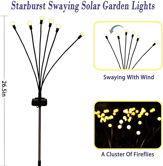 Solar Garden Lights Outdoor, 4 Pack Firefly Swaying Lights, Waterproof Garden - Image 6