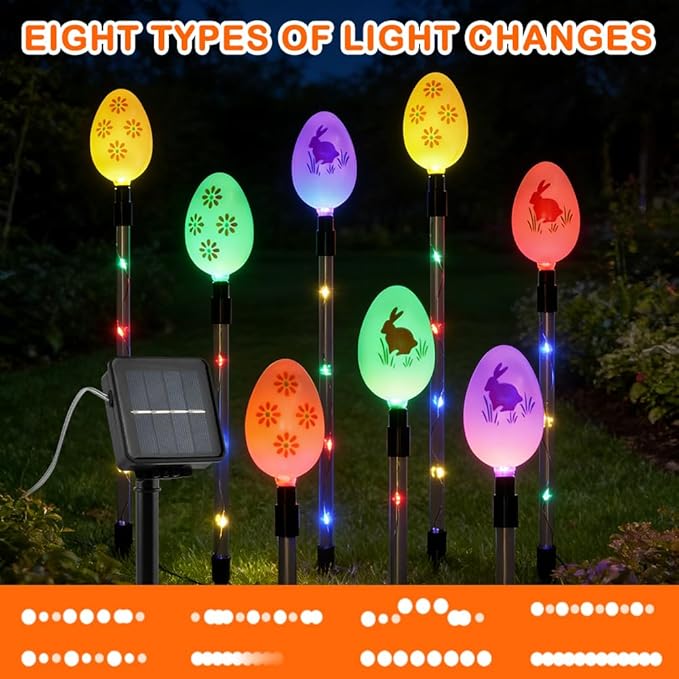 8 PCS Solar Easter Eggs Stake Lights, IP65 Waterproof Multicolor Outdoor Easter - Image 3