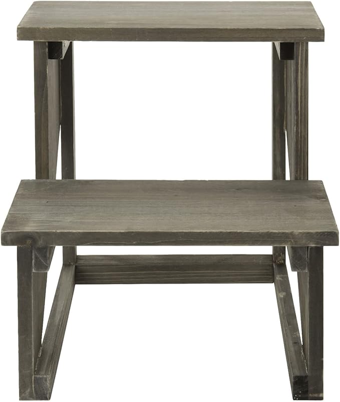 MyGift 2 Tier Rustic Dark Gray Wood Desktop Plant Rack, Farmhouse Style Planter - Image 4