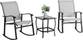 Vongrasig 3 Piece Outdoor Rocking Bistro Set, Textilene Fabric Small Patio by Vongrasig