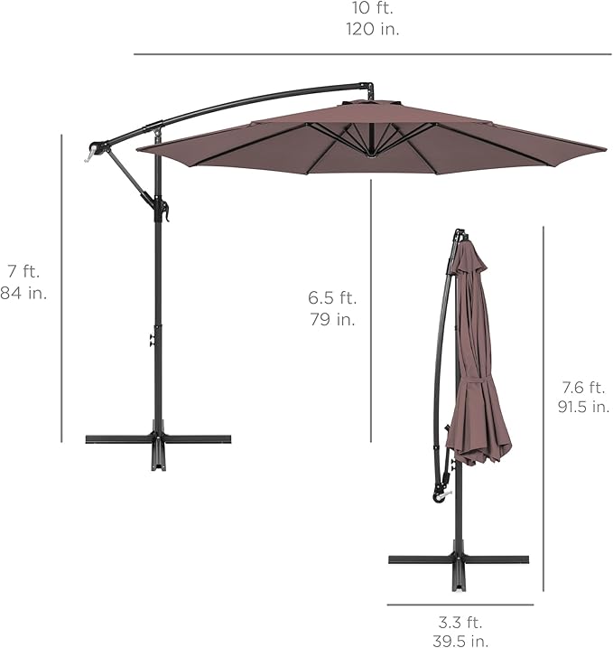 Best Choice Products 10ft Offset Hanging Market Patio Umbrella w/Easy Tilt - Image 7