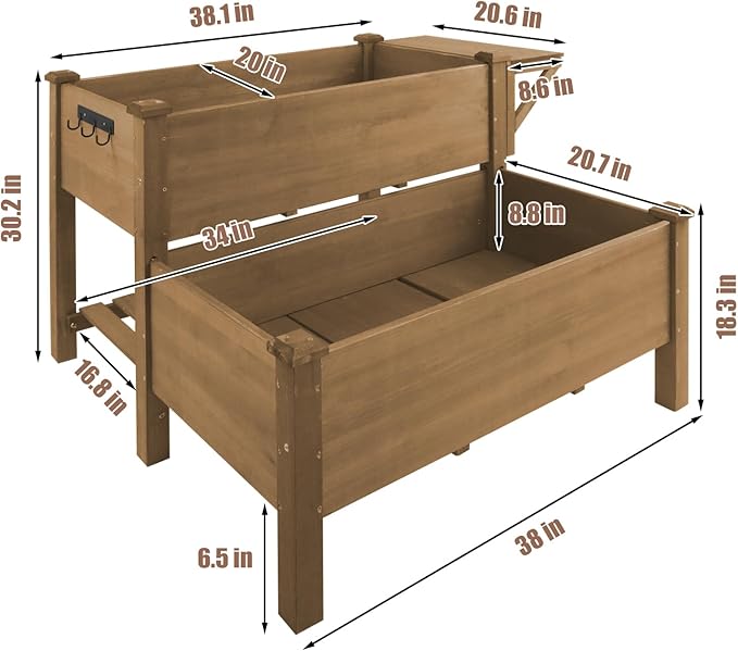 2-Tier Raised Garden Bed with Legs Outdoor Elevated Garden Box, Storage Shelf - Image 3