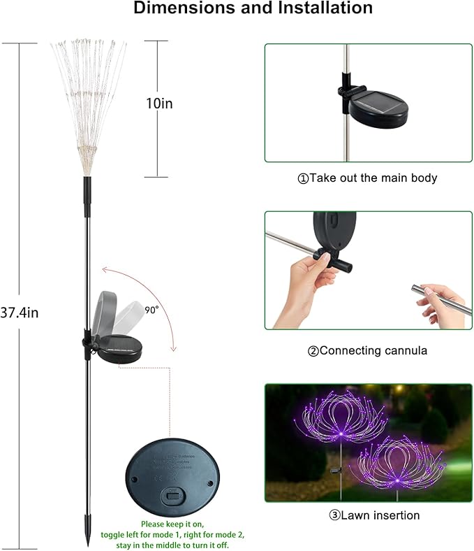 Solar Garden Lights Outdoor Waterproof, 2 Pack 120 LED Solar Firework Lights - Image 6