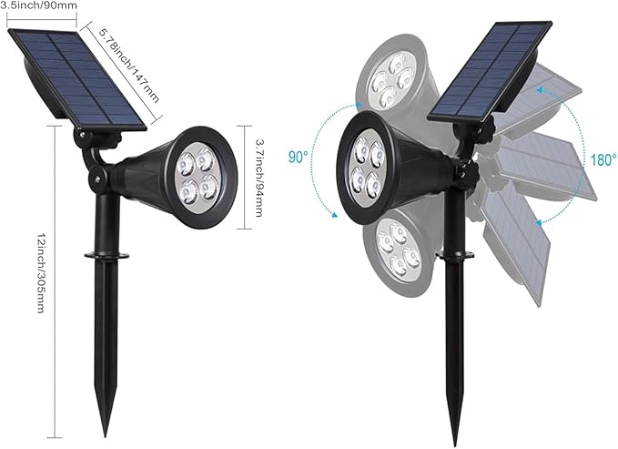 T-SUN Green Solar Spotlights, IP65 Waterproof Outdoor 4 LED Solar Garden Lights - Image 6