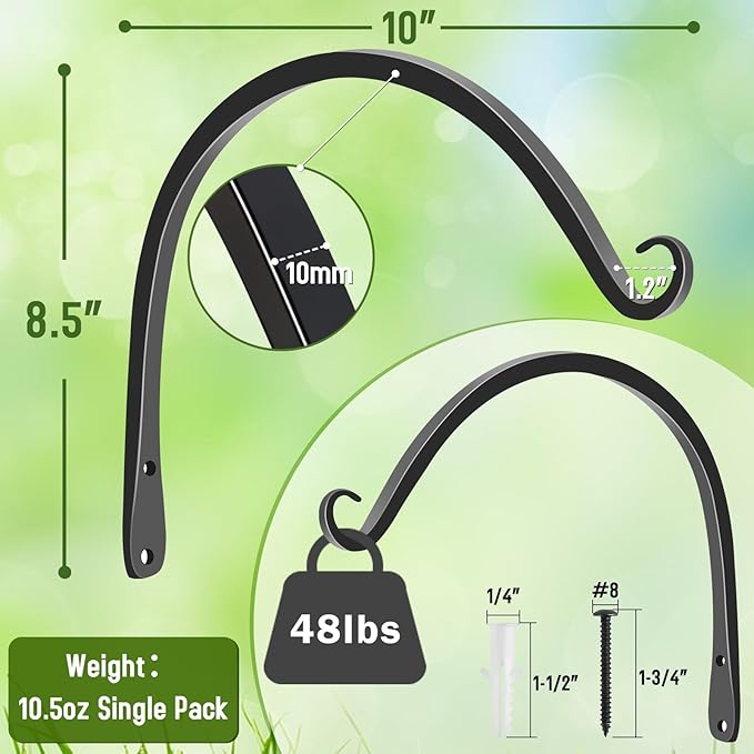 FEED GARDEN 2 Pack 10 Inch Hanging Plant Bracket Wall Hooks Decorative Plant - Image 2