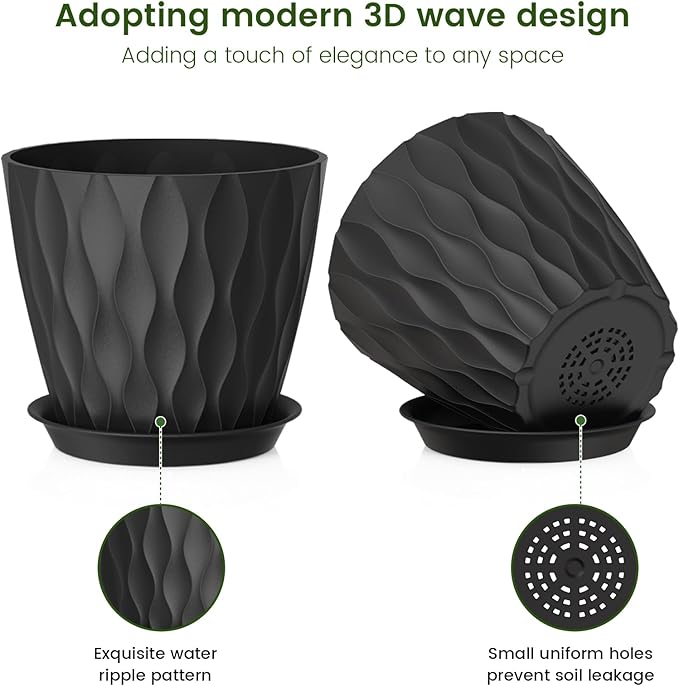 7 inch Plant Pots for Indoor Outdoor Plants, 5 Pack Thick Flower Pots - Image 3