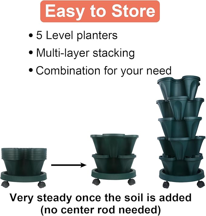 DUNCHATY Stackable Polypropylene Planters, Pine Green, Indoor/Outdoor - Image 6