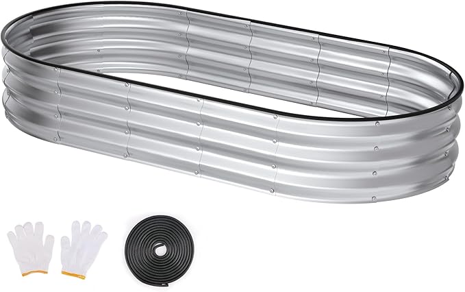Raised Garden Bed, Oval Metal Planter Box by Patiobay