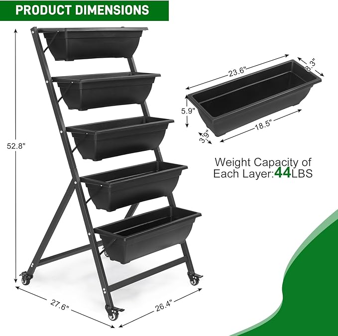 Outvita 4.4 FT Vertical Garden Bed, 5 Tier Vertical Raised Planter, Removable - Image 6