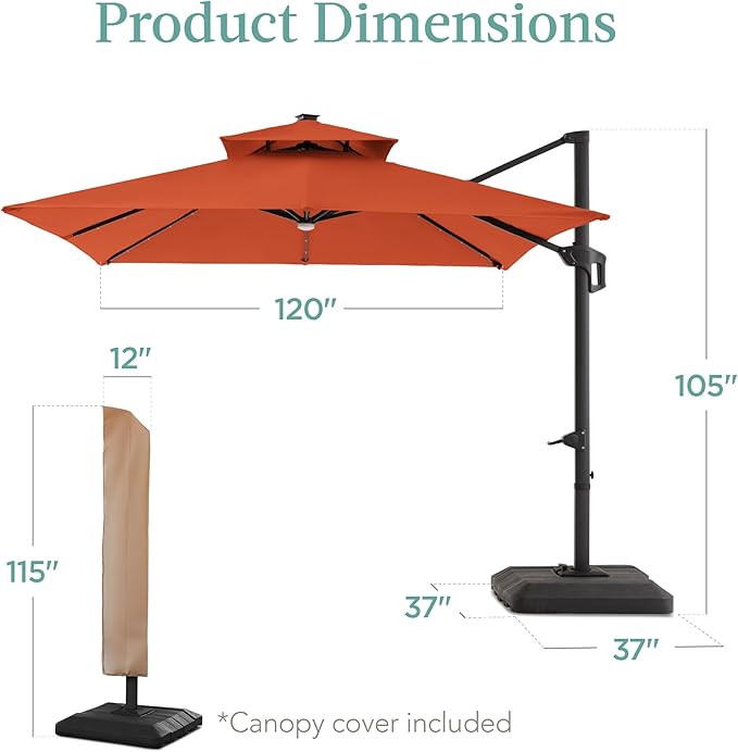 Best Choice Products 10x10ft Cantilever Patio Umbrella w/Base Included - Image 7