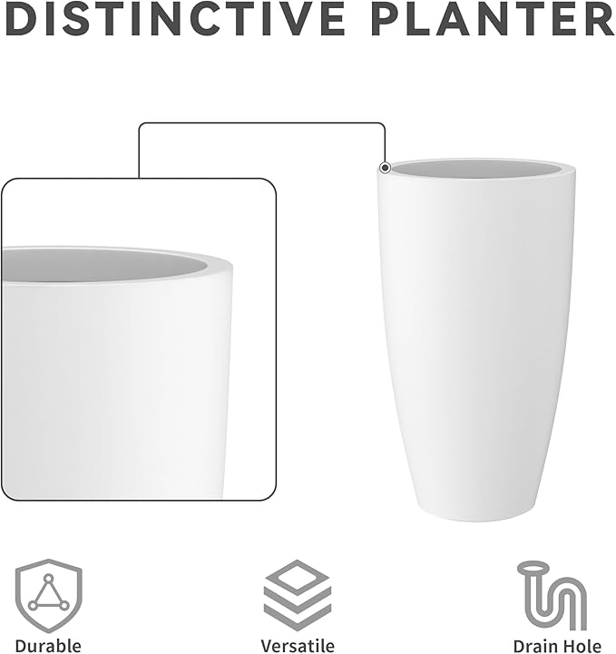 Kante 23.6" H Pure White Concrete Tall Planters, Large Outdoor Indoor - Image 4