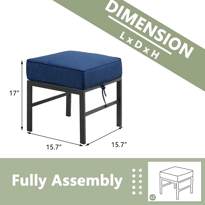 2 Pieces Outdoor Ottomans for Patio, Assembled Patio Ottomans - Image 3