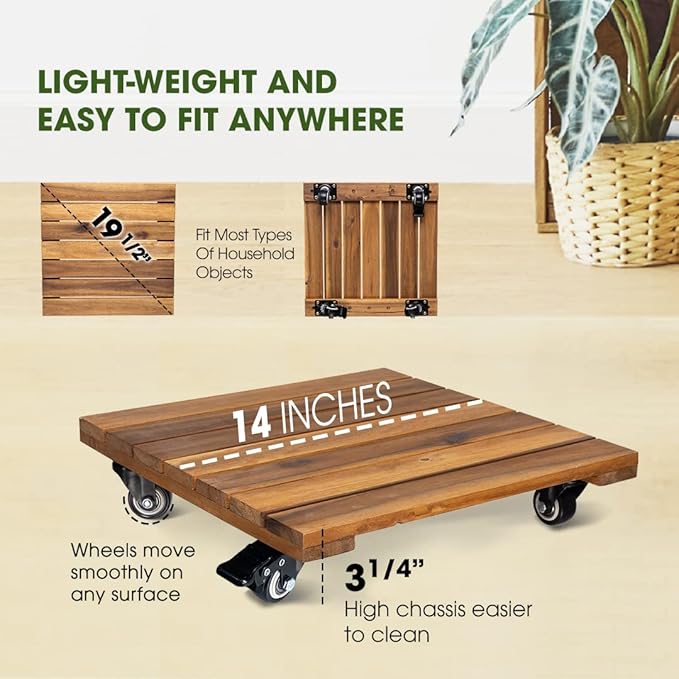 Idzo 2-Pack 14 Inch Wood Plant Caddy - Image 6