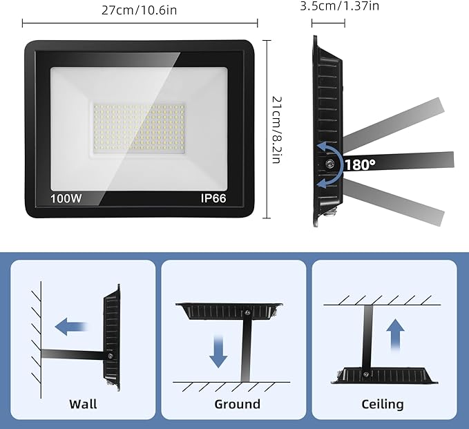 100W Flood Lights Outdoor, 12000LM Bright LED Work Light, IP66 Waterproof - Image 7