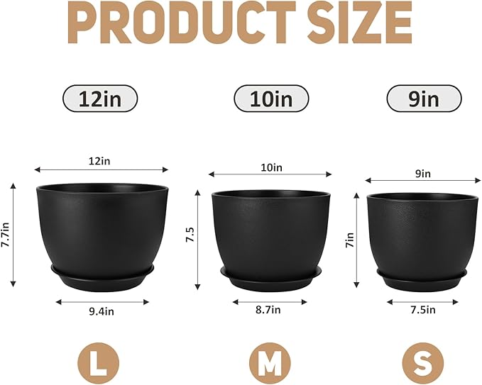Plant Pots 12/10/9 inch Set of 3, Flower Pots - Image 2