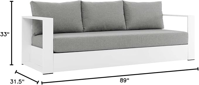 Modway Tahoe Aluminum Outdoor Patio Sofa in White Gray - Image 3