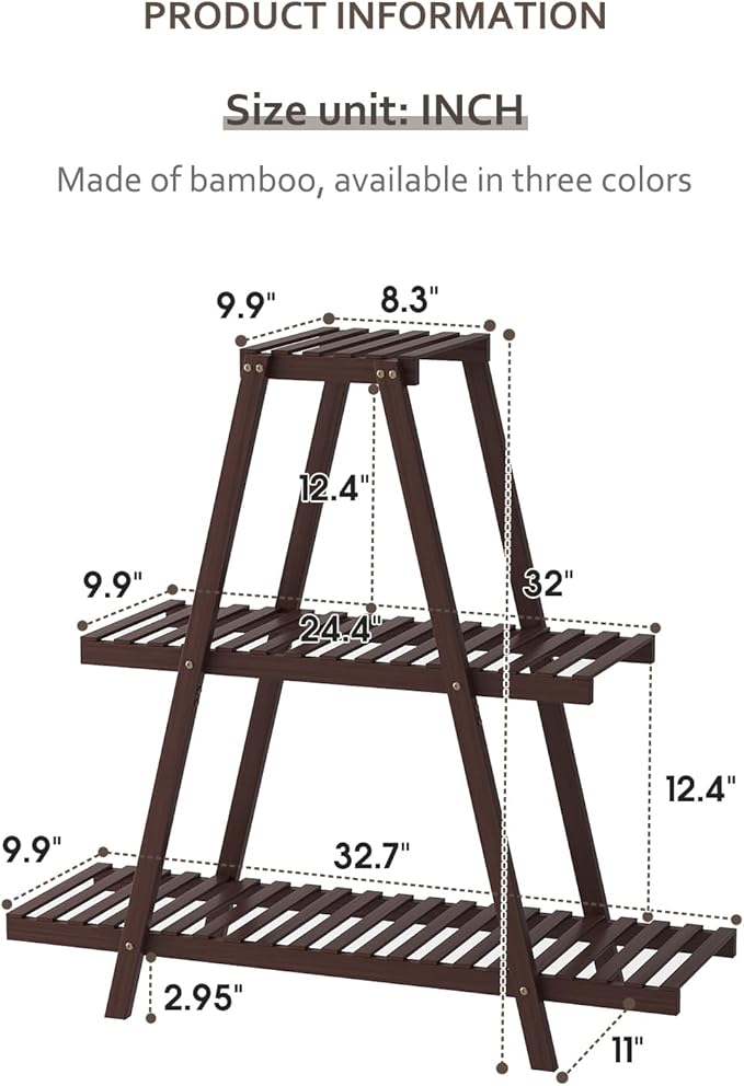 Plant Stand For Indoor Outdoor Tiered Plant Shelf 3 Tier 8 Potted Bamboo Flower - Image 7