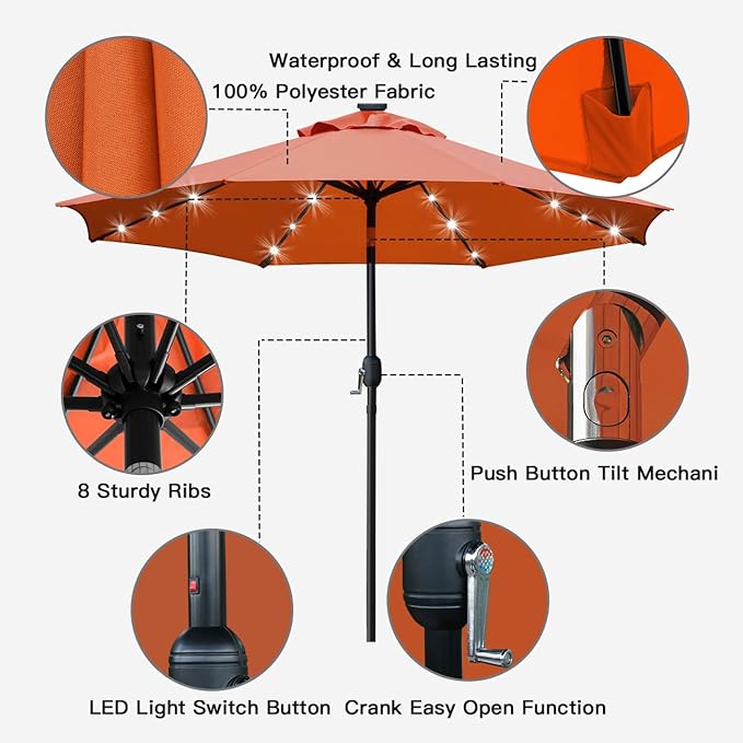 Sunnyglade 9' Solar LED Lighted Patio Umbrella - Image 2