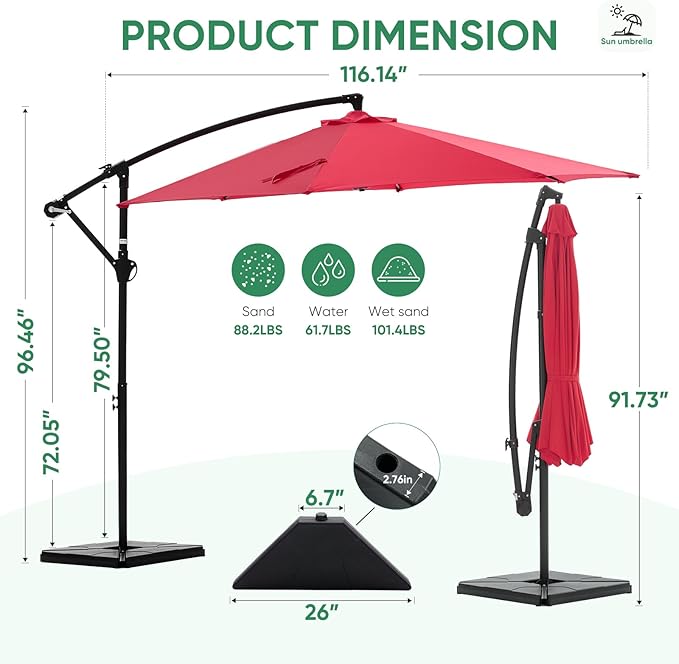 NEWBULIG 10FT Patio Umbrella, Offset Cantilever Outdoor Patio Table Umbrella - Image 8