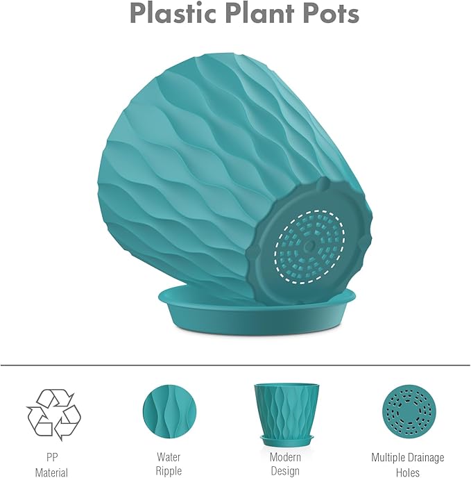 4 inch Small Plastic Nursery Pots, 5 Pack Water Ripples Flower Pots - Image 4