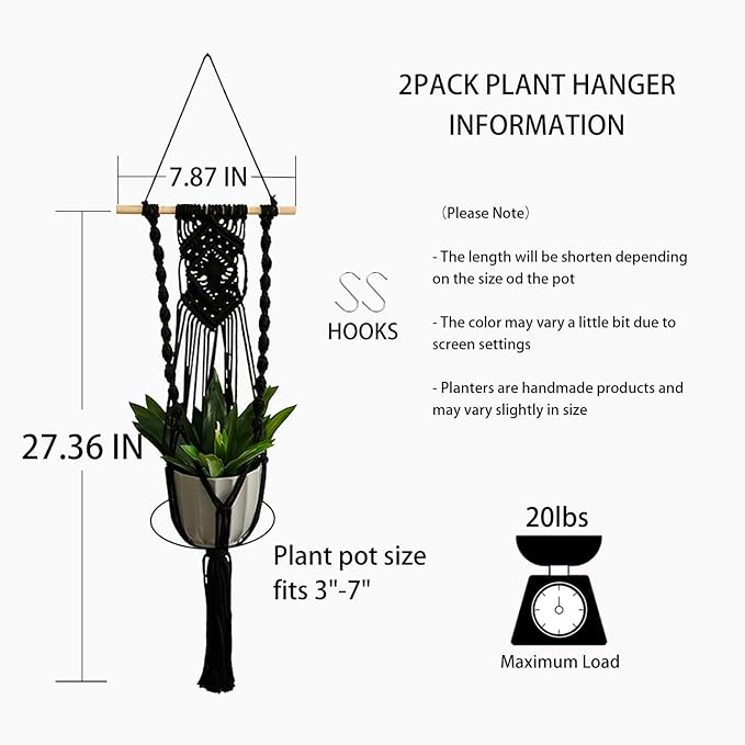 Artilady Black Plant Hanger Macrame Hanging Planter - Image 5