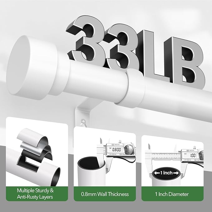 Curtain Rods for Windows 28 to 48, 1 Inch Adjustable White Heavy Duty Curtain - Image 4