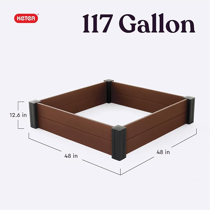 Keter 48" X 48" inches Wood Look Raised Garden Bed, Durable Outdoor Herb Garden - Image 2